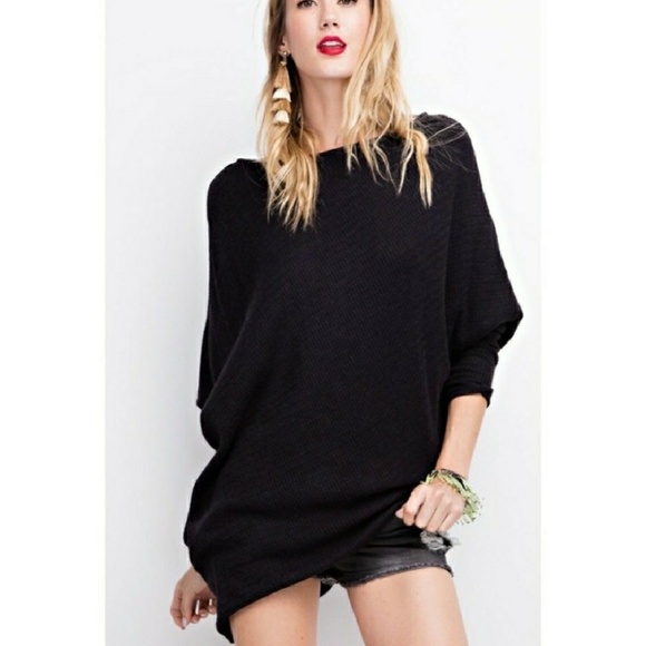 Assymetrical Black Thermal Longsleeve Sweater - Picture 2 of 4